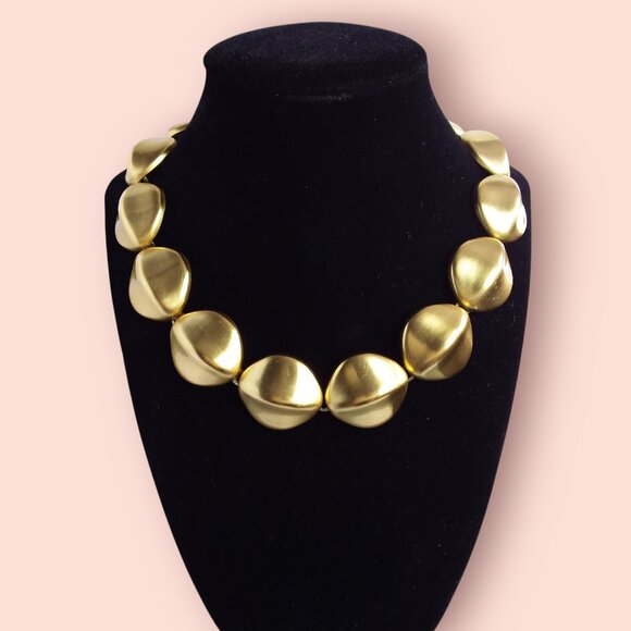 Vintage 90s Anne Klein Collar Necklace Matte Gold Statement Modern Chunky - Picture 1 of 12